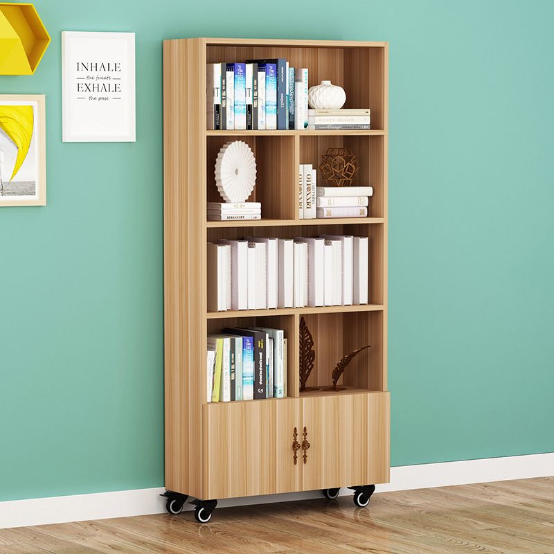 Contemporary Standard Bookcase Vertical Closed Back Bookshelf with Wheels