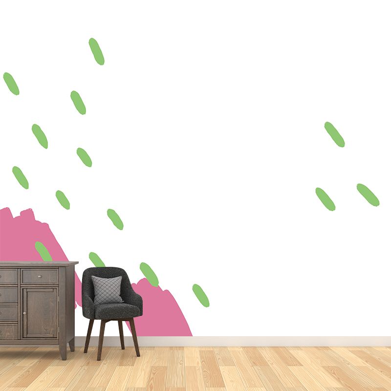 Raindrops Painting Mural Decal Childrens Art Smooth Wall Decoration in Pink-Green