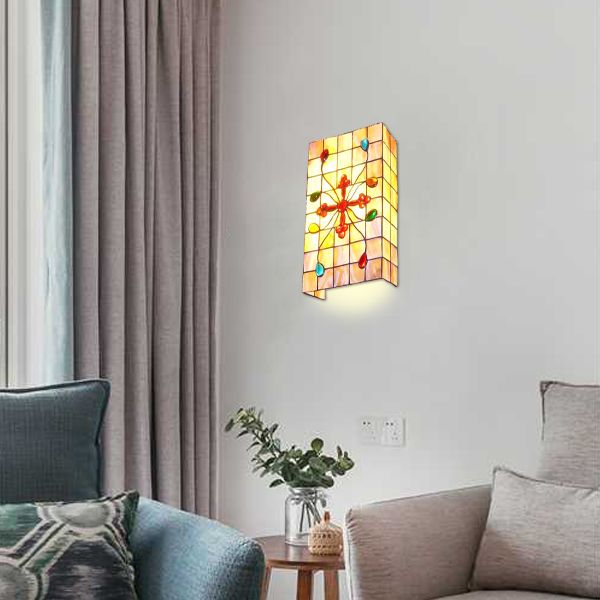 2 Heads Rectangle Wall Lighting with Bead Tiffany Style Handmade Shell Wall Mount Light