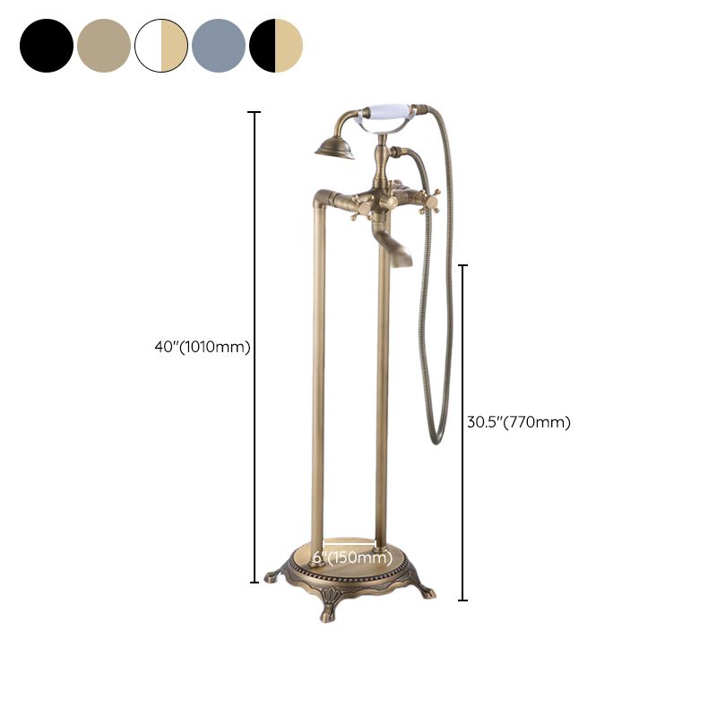 Floor Mounted Metal Clawfoot Tub Faucet Double Handles Freestanding Bathtub Faucet