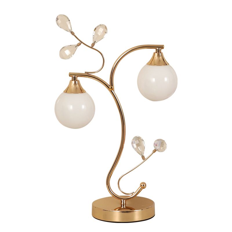 Satin Opal Glass Ball Table Lamp Contemporary Gold Finish Nightstand Light for Bedroom