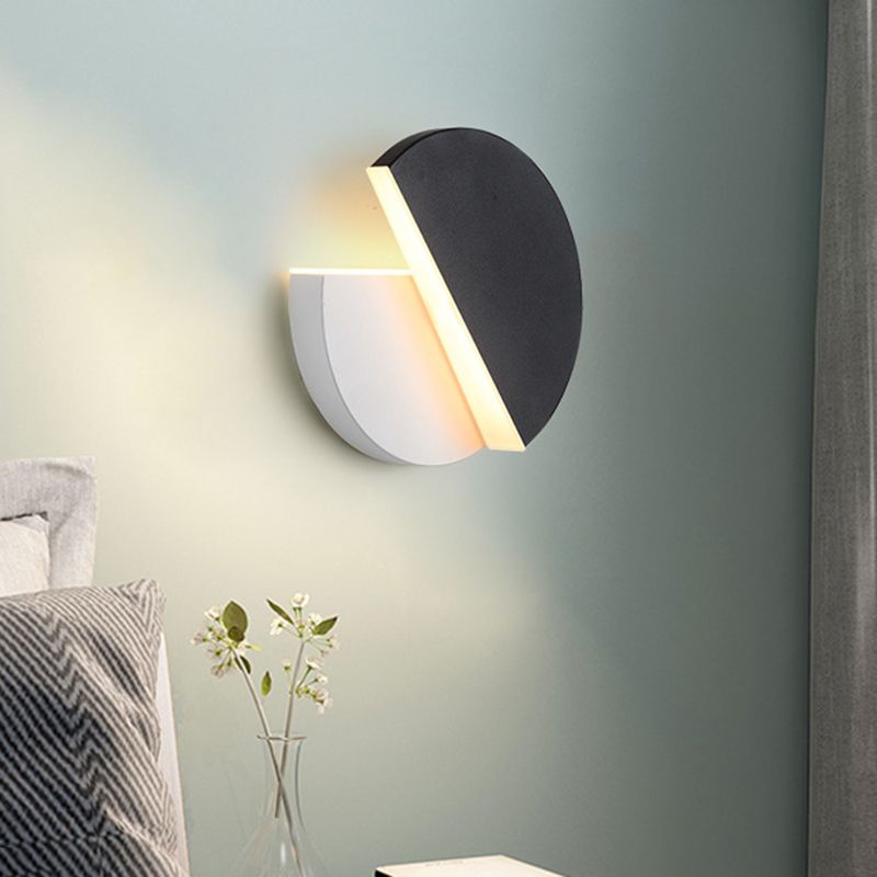 Modernism Double Semicircle Wall Mount Light Metal LED Bedroom Wall Lamp Sconce in Black and White