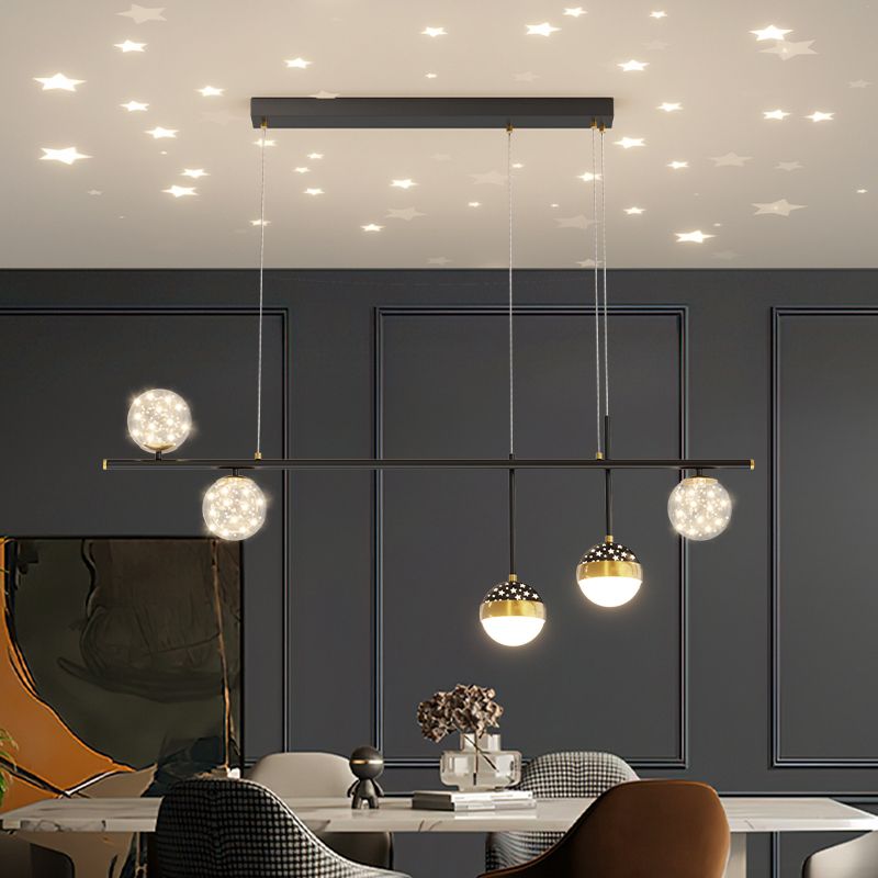 Zeitgenössischer Stil Geometry Island Lighting Metal 5 Light Island Leuchten in Schwarz