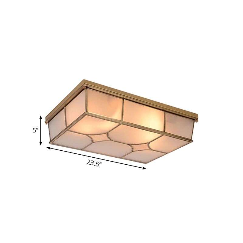 3/6 Lights Frosted Glass Flush Ceiling Light Classic Brass Rectangle Bedroom Flush Mount Lamp