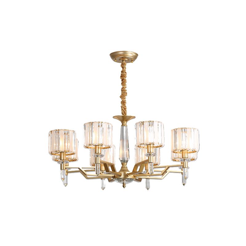 Prismatic Crystal Cylinder Up Chandelier Postmodern 8 Heads Living Room Suspended Lighting Fixture in Gold