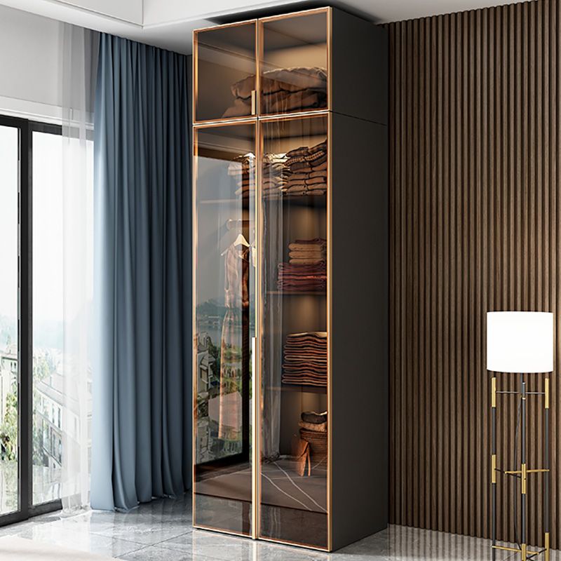 Modern Style Glass Wardrobe Bedroom Wardrobe Closet with Hinged Door