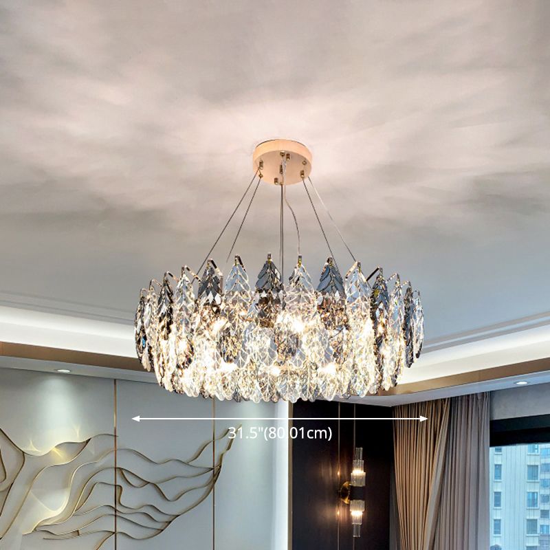 Drum Pendant Ceiling Light Modernist Smoke Grey Crystal Living Room Chandelier Lamp