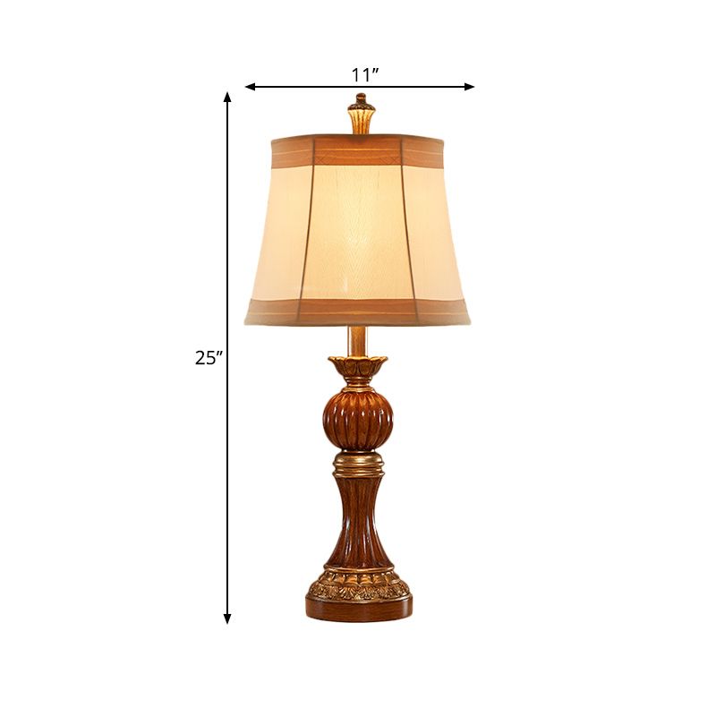 Lampada da scrivania con base a balaustra marrone Lampada da comodino per sala studio in resina vintage con 1 lampadina con paralume in tessuto