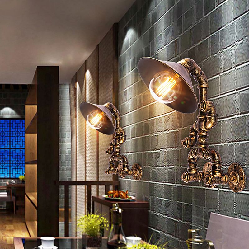 Stipce murale cono in stile antico con design robot 1 lampada di applique in ferro battuto in ottone