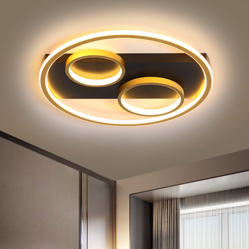 Metallic Circular Ceiling Mounted Fixture Modern LED Black Flush Mount with Rectangle Canopy