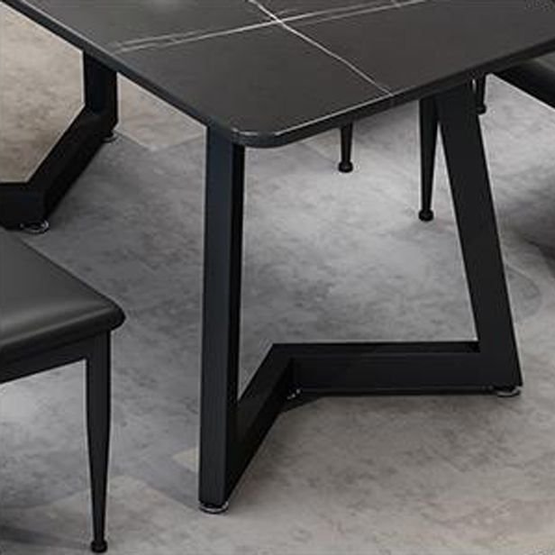 Sintered Stone Dining Table Black Industrial Style Dining Table with Metal Base