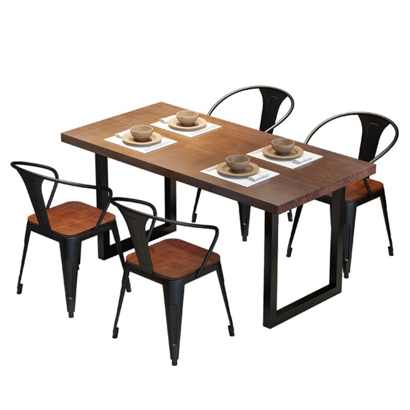 Table à manger industrielle en bois massif table de rectangle marron avec base de traîneau pour salle à manger