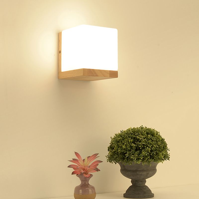 Geometric Shade Wall Lighting Modern Simple Wood Style Wall Light in Brown