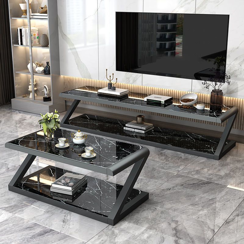 Metal Sled Coffee Table Contemporary Glass Top with Storage Shelf