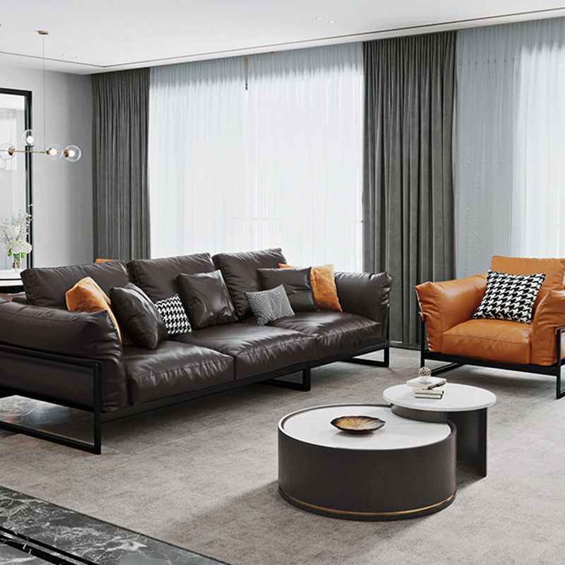 Sof industriel classique en cuir authentique 33,46 "High Square ARM SOFA & BOLSTER OREILLERS