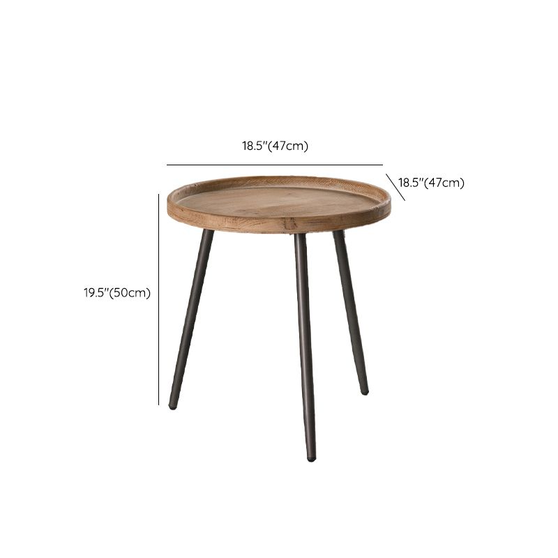 Drum Shape Accent Side Table Wood and Metal Rustic Style Corner Table