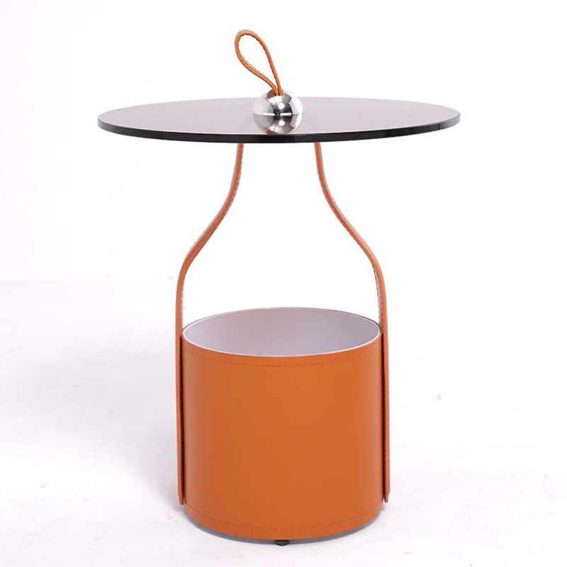 Contemporary Side Table Pedestal with Storage Round Living Room End Table