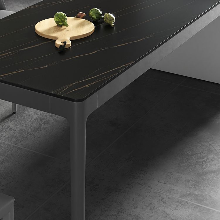 Moderna mesa de comedor negro rectángulo de piedra sinterizada con 4 patas para la cocina