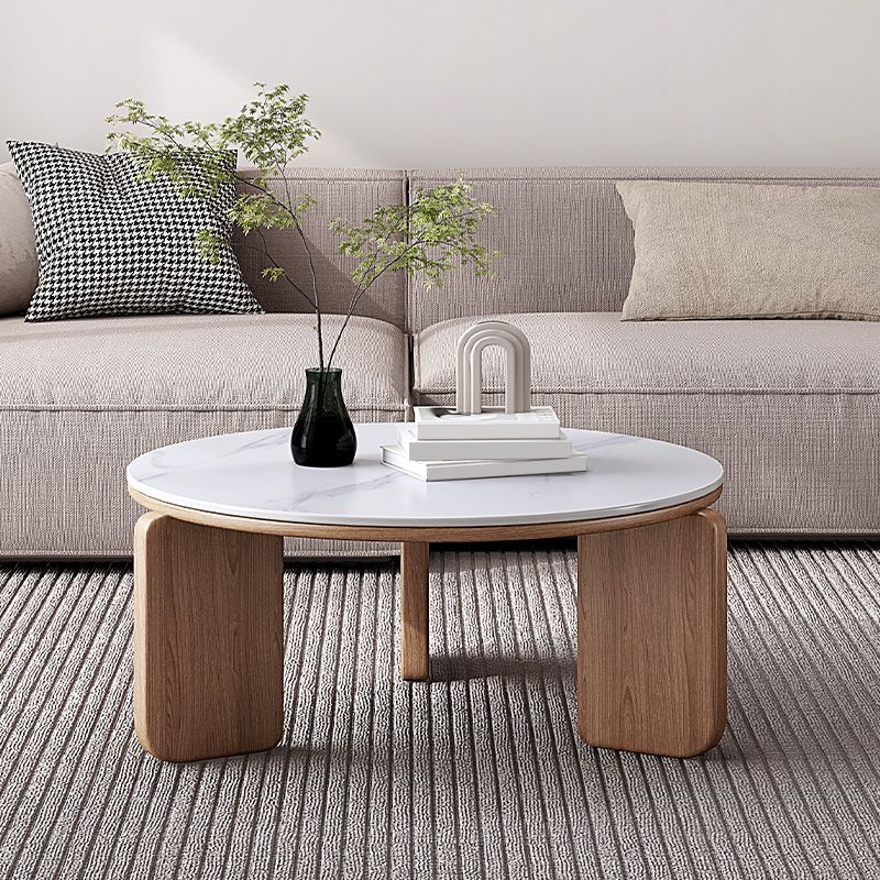 Contemporary Solid Wood Coffee Cocktail Table Slate Round Top Coffee Table