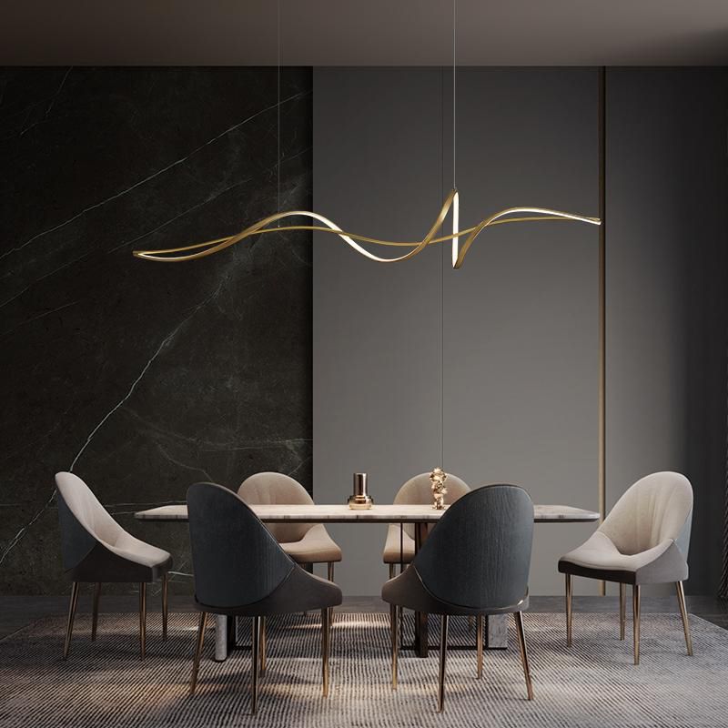 Minimalism Twisting LED Hanging Pendant Lights in Gold for Dining Room