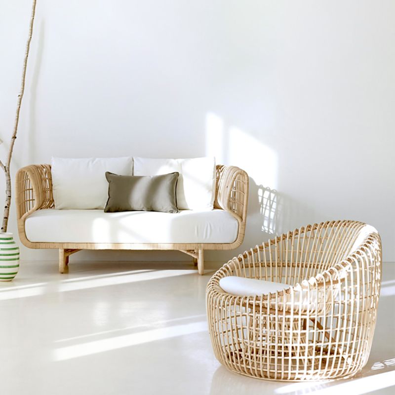 Tropical Style Outdoor Sofa Willow Vine Arc Shape Tuxedo Arm Loveseat