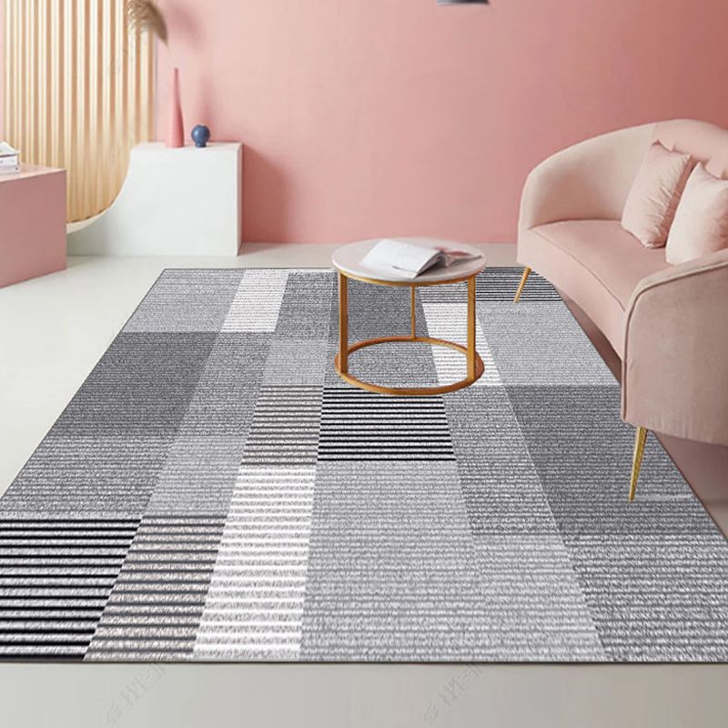 Modernist Striped Pattern Rug Light Grey and Pink Polyester Rug Non-Slip Backing Washable Pet Friendly Carpet for Home