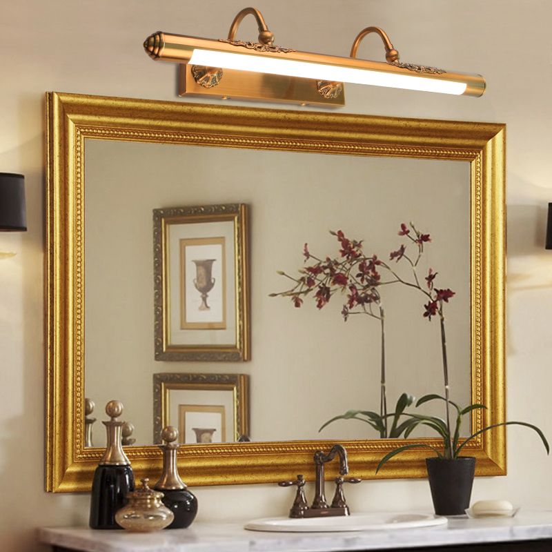 Simple Brass Mirror LED Wall Light Sconces with Acrylic Shade for Bathroom