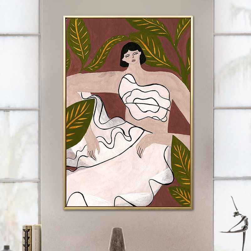 Sitting Maiden Wall Decor Scandinavian Style Canvas Art Print, Multiple Sizes Available