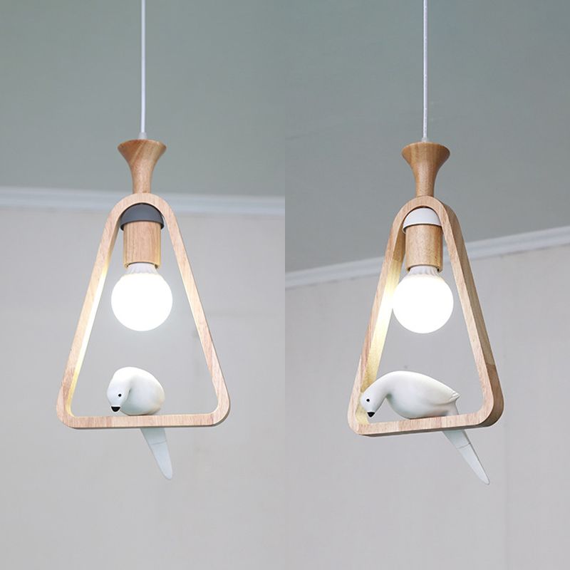 Dadelloze houten suspensielamp Noordse 1-licht hangerverlichting met harsvogel decor