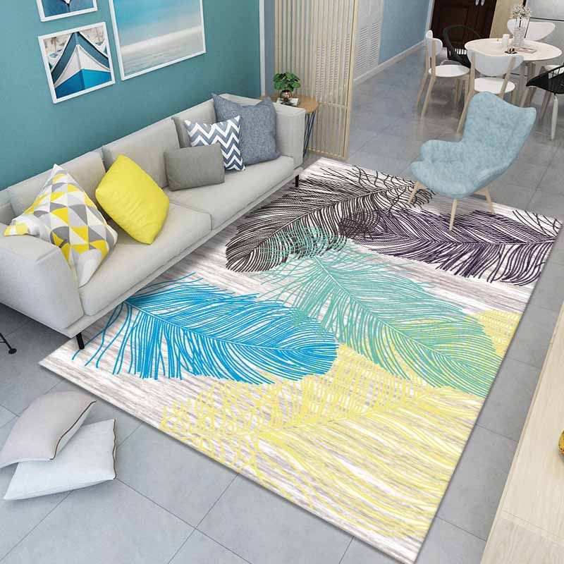 Fancy Feather Pattern Area Carpet Modern Polyester Area Rug Easy Care Washable Rug for Home Decor