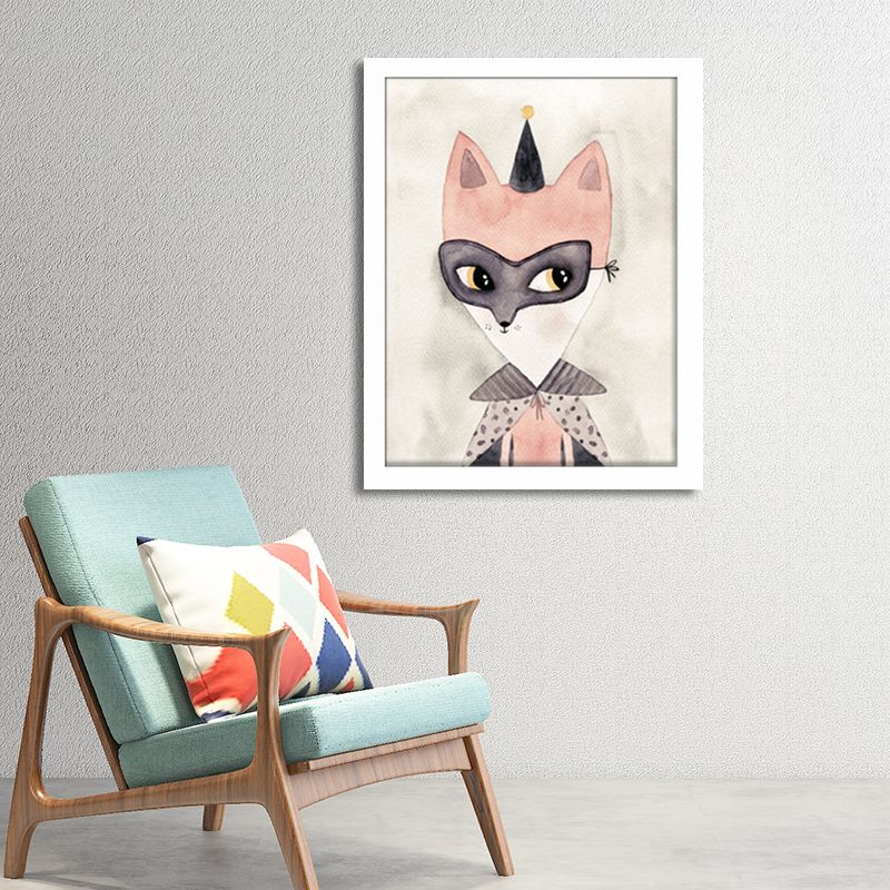 Rabbit Canvas Wall Art Cartoon Cute Figure Drawing Wall Decor in Beige for Nursery