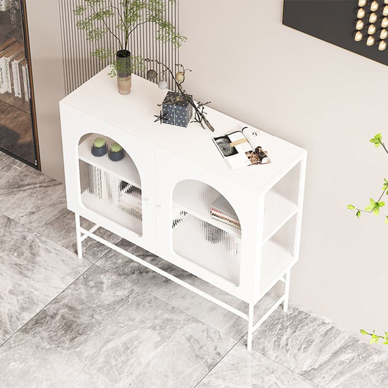 Contemporary Glass Doors Dining Server Metallic Finish Dining Server for Kitchen