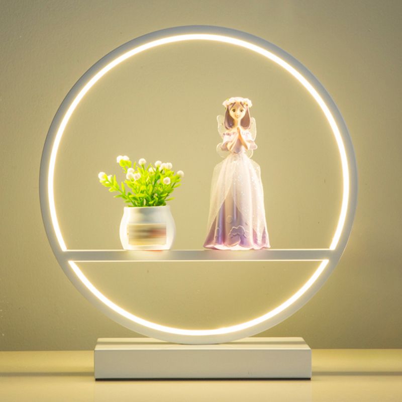 1 Light Circle Nightstand Lamp Modernism Metal Nightstand Lamps in White