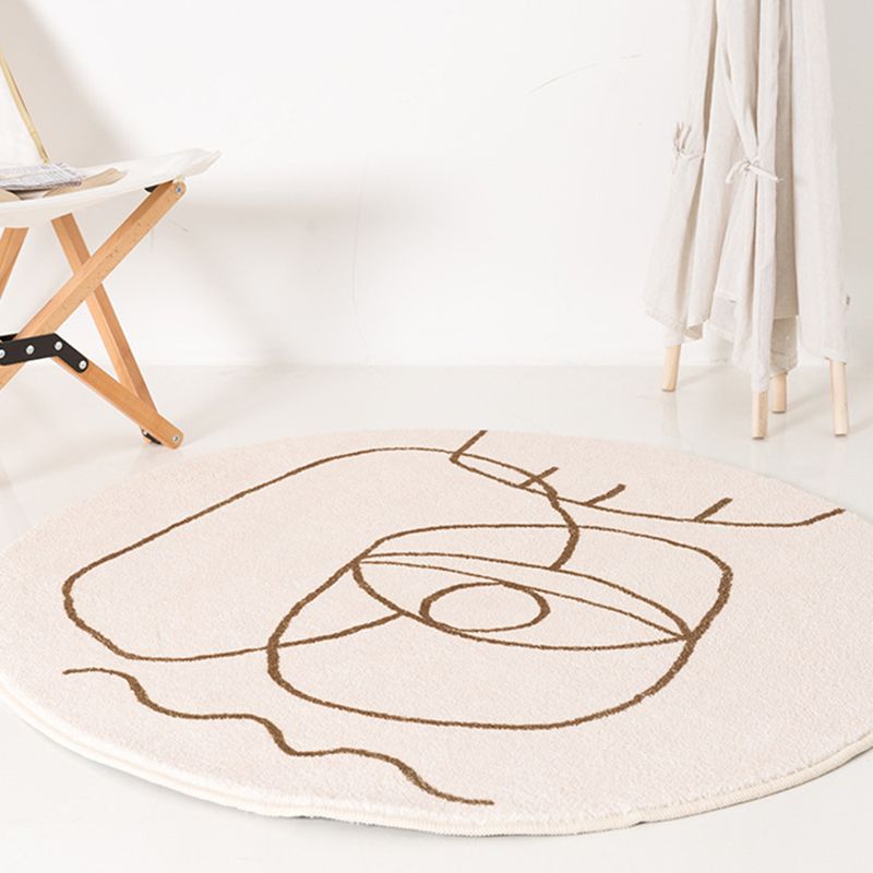 Wit Modern Rug Polyester Onregelmatige Lijn Tapijtwasbaar Tapijt voor woonkamer