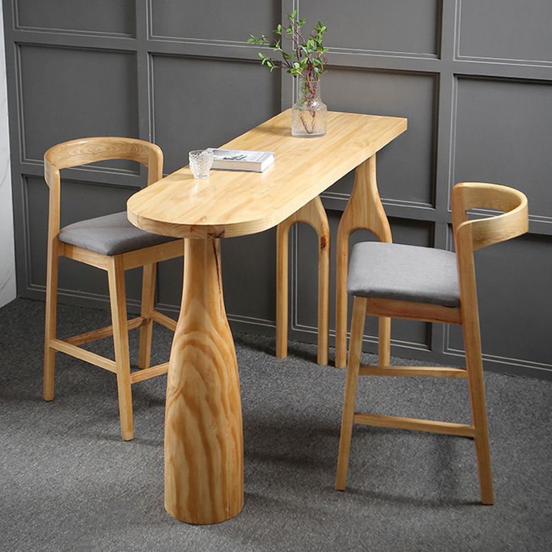 Freeform Double Pedestal Bar Table Natural Solid Wood Bar Stool Table for Dining Room