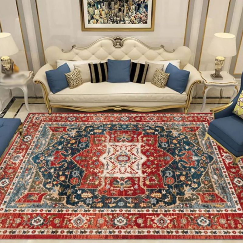 Navy Bohemian Area Carpet Polyester Medallion Indoor Rug Washable Carpet for Indoor Room