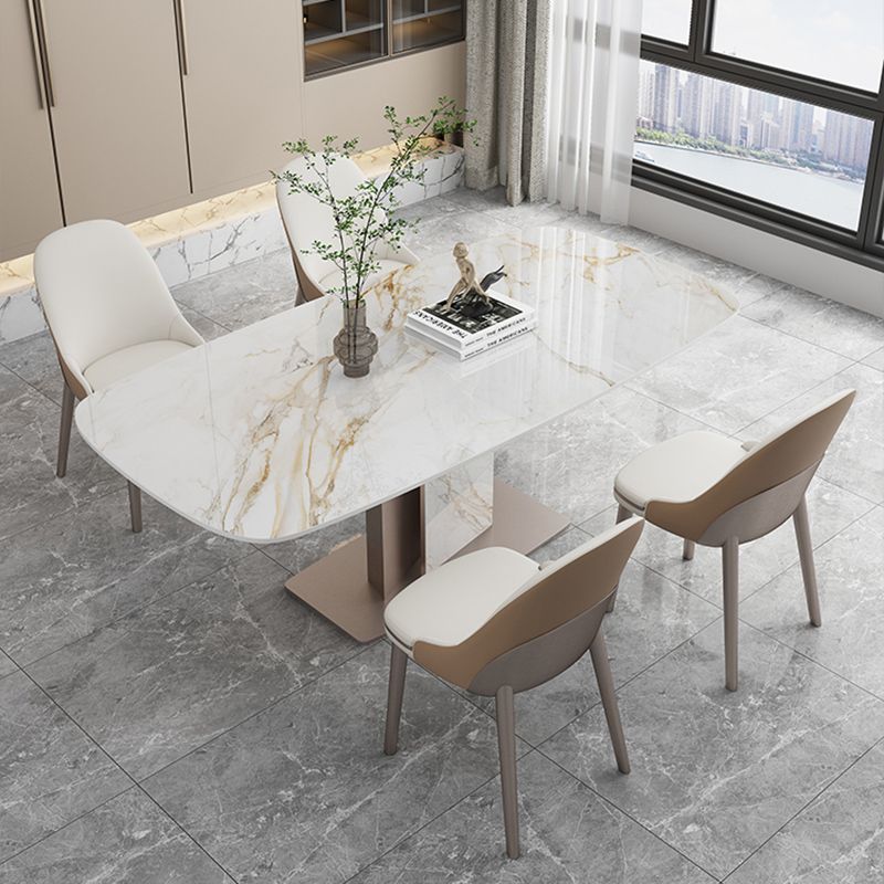 White Stone Glam Dinette Table Set with Leather Chairs 1/4/5/6/7 Pcs Dining Set for Home