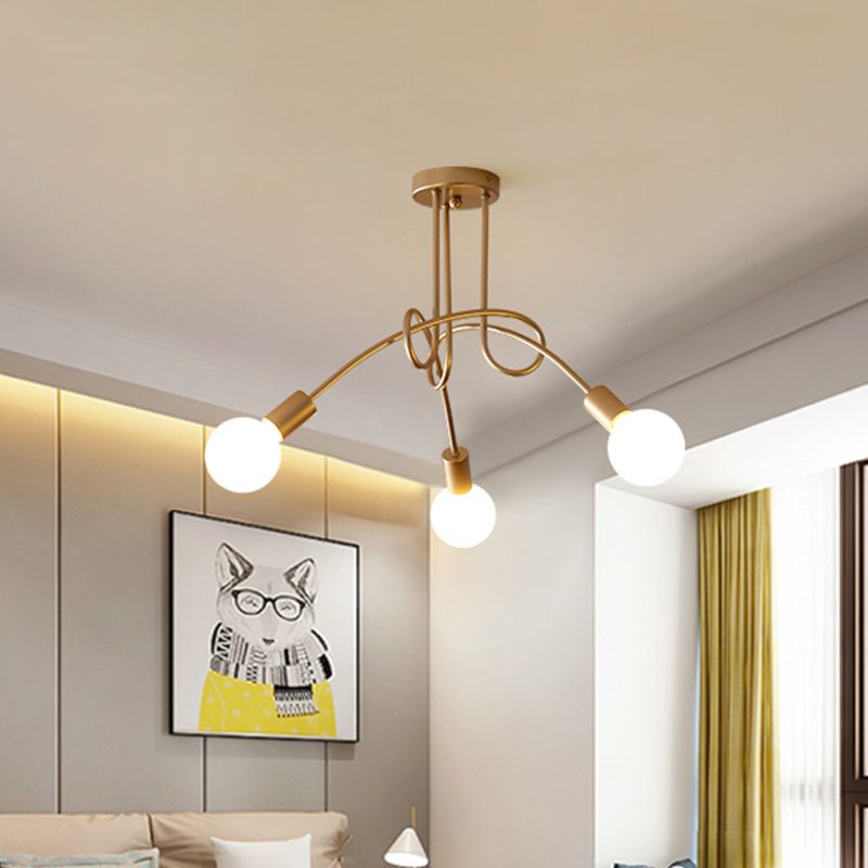 Iluminación de montaje semiempotrado trenzado negro/dorado con bombilla abierta, lámpara de techo de cocina de metal industrial de 3/5/6 luces