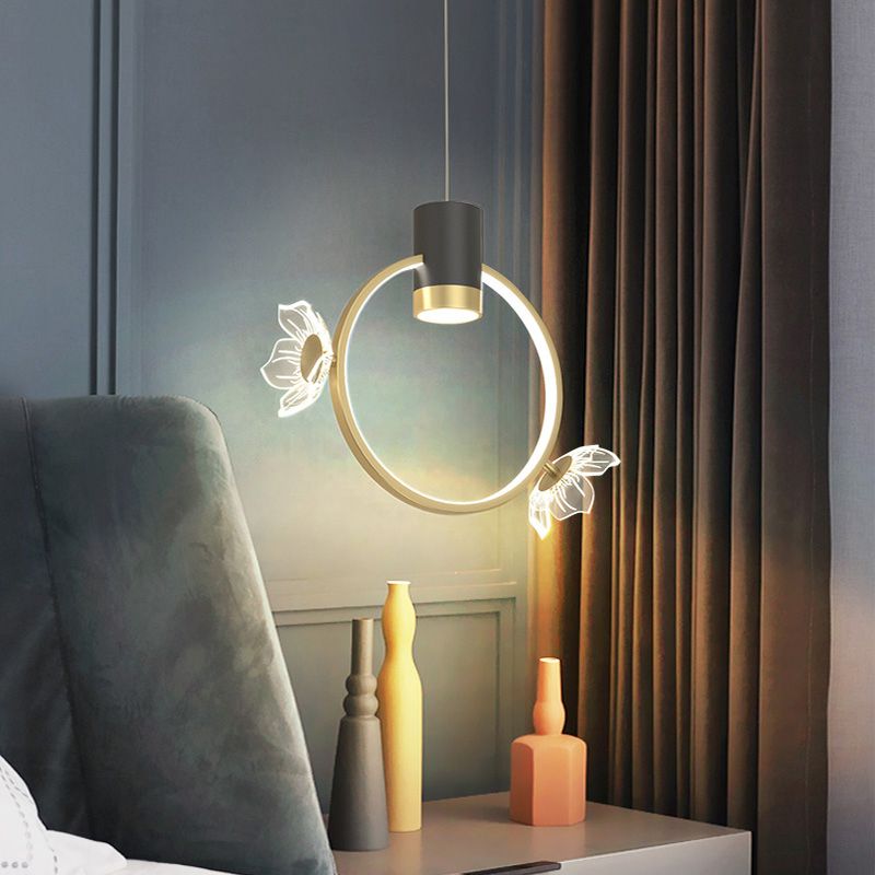 Golden Halo Ring Hanging Light Simplicity Metal LED Suspension Pendant Light for Bedroom