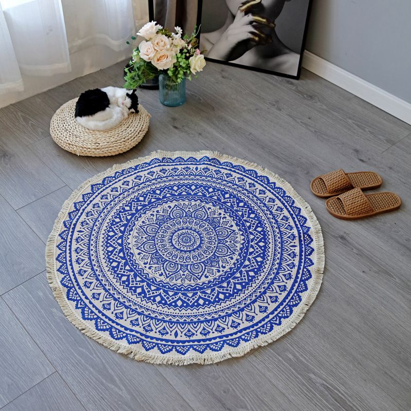 Boho-Chic Bedroom Rug Multicolor Mandala Rug Cotton Washable Area Carpet