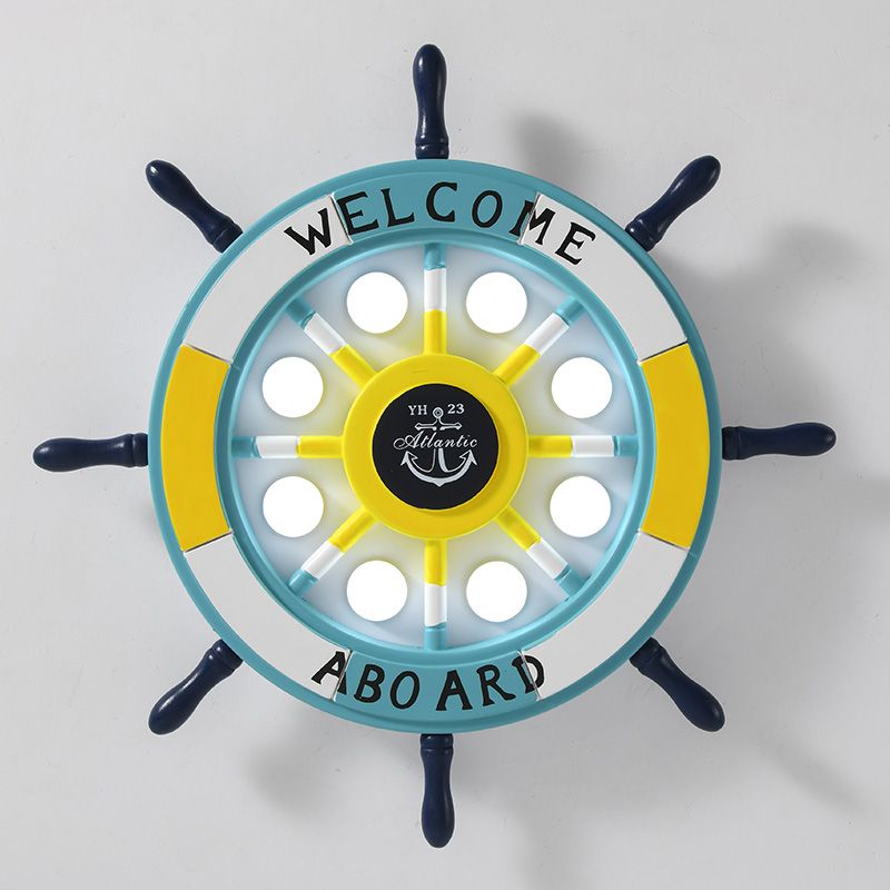 Children's Room Ceiling Light Creative Boy Bedroom Mediterranean Style Ocean Cartoon Wooden Pirate Ship Rudder Energy-saving Lamps