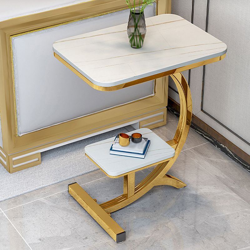 Modern Style Iron Base Slab White/white Gold/black Gold Table Top Rectangular Side Table