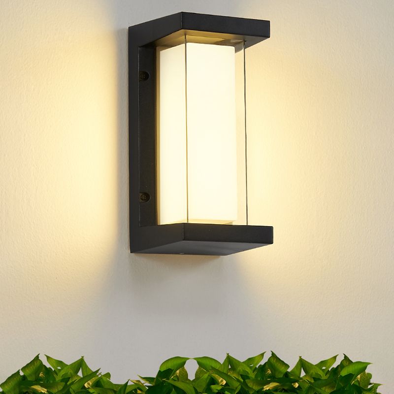 LED Modern Metal Wall Sconce Rectangle Shape Wall Light with Acrylic Shade for Courtyard