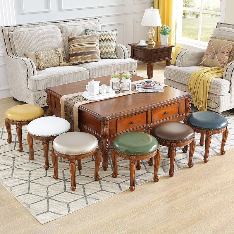 Mid-Century Modern Plain Pouf PU Leather Round Water Resistant Chair Ottoman