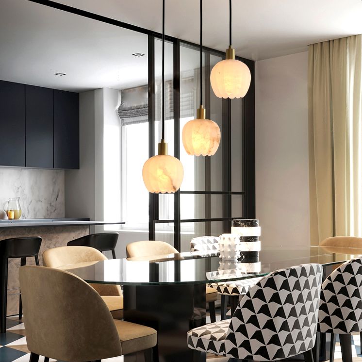 Pumpkin Pendant Lighting Fixture Minimalist-Style Stone White Hanging Light Fixture