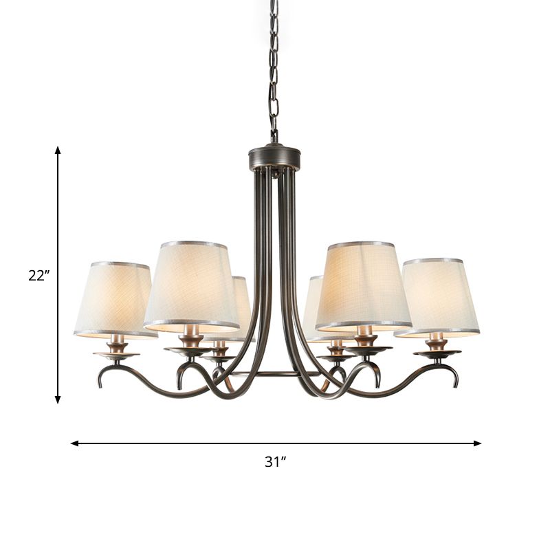 Fabric Cone Chandelier Light Classic Style 6 Heads Dining Room Down Lighting Pendant in Silver/Blue/White and Silver