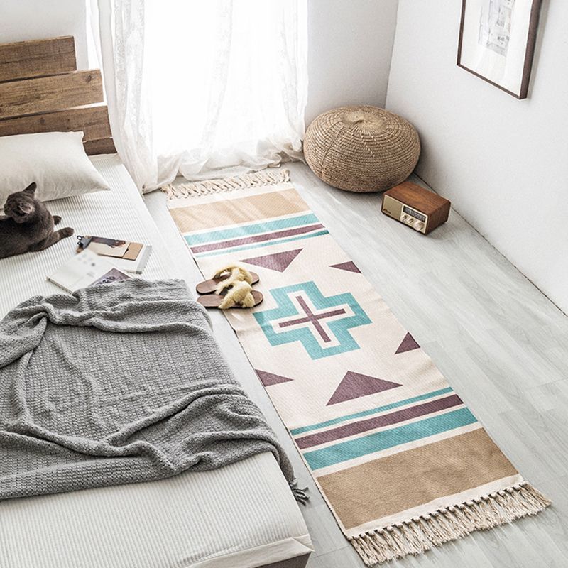 Multi-Color Americana Rug Victorian Cotton Blend Rug Washable Carpet with Fringe for Bedroom