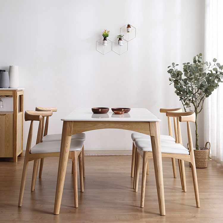 Marmor -Rechteck Esstisch für ein mittelalterliches modernen Tisch mit Holz 4 Beine