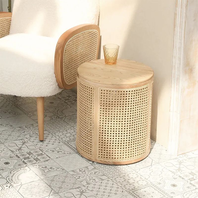 18.11" Tall Wood Round Top Side Table Drum Base End Table with Storage