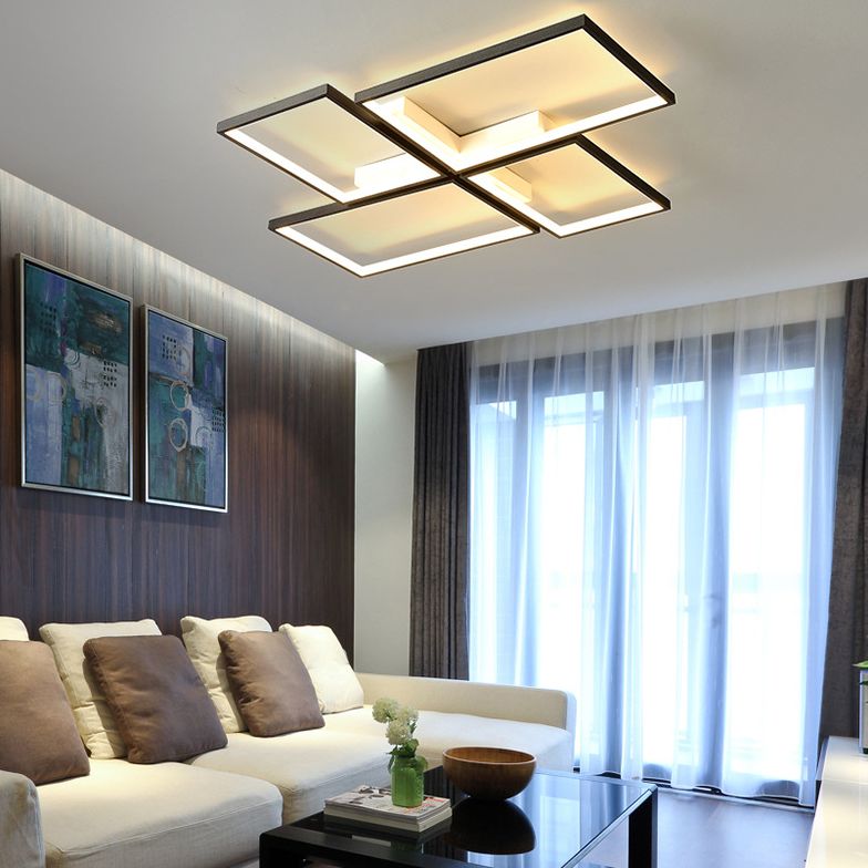 Plafonnier rectangulaire en acrylique, style minimaliste, LED, plafonnier encastré, noir
